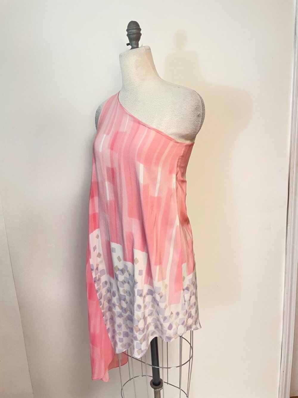 Anthropologie Maeve Avalonne Pink Silk One Shoulder Dress 0 Petite - Picture 3 of 6